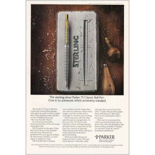 1971 Parker 75 Classic Pen: Sterling Silver Vintage Print Ad