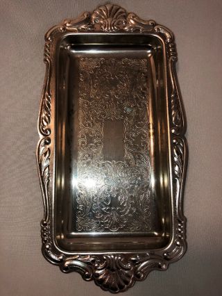 Vintage Silver Plate Rectangular Scalloped Serving Tray Ornate Pattern 10” X 5”