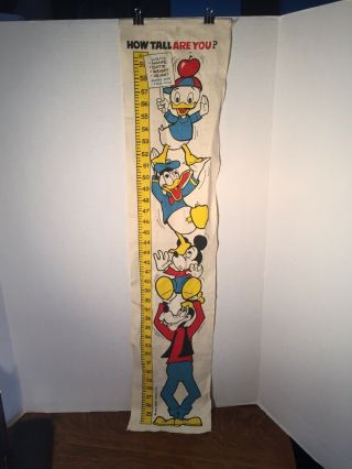 1960s Walt Disney Productions Cloth Growth Chart Donald Duck Mickey Mouse Goofy