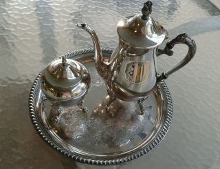 Silver Plated 3 - Piece Footed Leonard Teapot,  B.  S Co.  Sugar Bowl & W.  R 161Tray 2