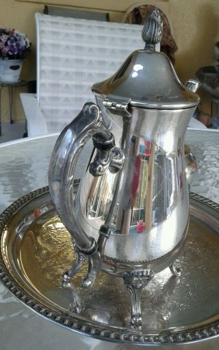 Silver Plated 3 - Piece Footed Leonard Teapot,  B.  S Co.  Sugar Bowl & W.  R 161Tray 4