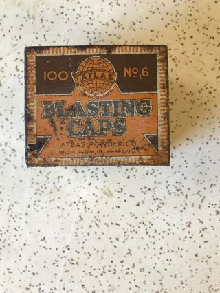 Antique Atlas Powder Company 100 Ct.  No.  6 Blasting Caps Tin