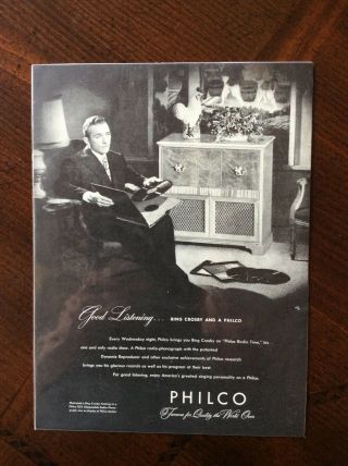 1940’s Vintage Ad Philco Radio Featuring Bing Crosby Fantastic