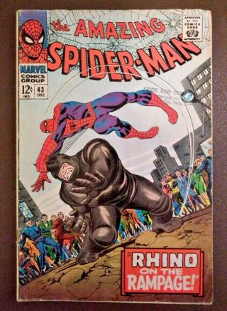 The Spider - Man 43 " Rhino On The Rampage " Silver Age Comic Dec. ,  1966