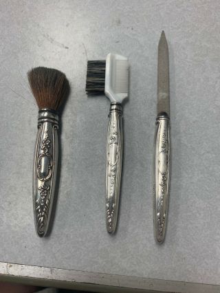 Vintage Towle Sterling Silver Old Master Vanity Brush Set & File 3 Pc