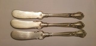 3 Gorham Chantilly Solid Sterling Silver Butter Knives Pat 1895