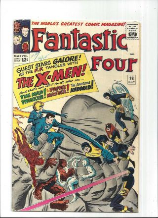 Fantastic Four 28/silver Age Marvel Comic Book/early X - Men Crossover/fn