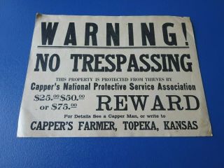 Vintage Warning No Trespassing Sign,  Cappers Farmer,  Topeka,  Ks