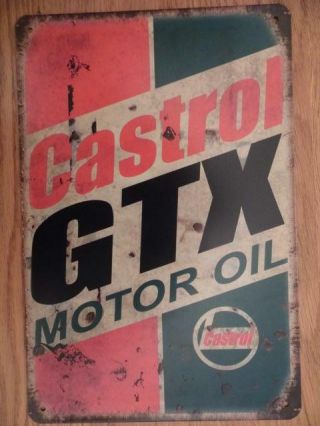Vintage Rusty Metal Advertising Sign Garage Wall Plaque Castrol Gtx Motor Oil