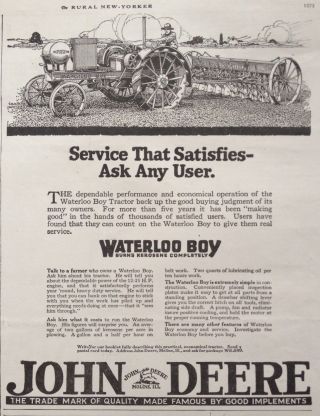 1920 Ad (xc19) John Deere Co.  Waterloo Boy Kerosene 12 - 25 Tractor