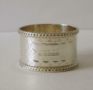 Ornate Engraved & Embossed Victorian Sterling Silver Napkin Ring Sheffield 1881