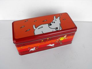 Rare Tintin Snowy Red Milou Metal Cookie Box Delacre Limited Ed.  2011 Near