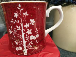 2009 Holiday Starbucks Coffee Mug Cup Red White Tree Gold Birds By Rosanna