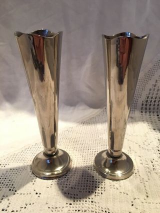 Vintage Good Quality Heavy Silver Plated Crocus Style Vases Velvet Base