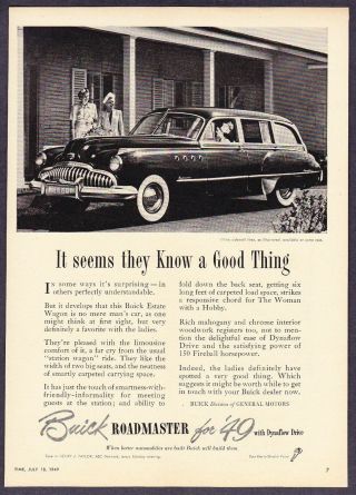 1949 Buick Roadmaster Estate Wagon Photo " Limo Comfort " Vintage Promo Print Ad