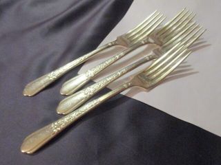 1938 Floral Wm A Rogers Oneida Silver Plate 4 Luncheon Dinner Forks 7.  5 " A1 Cond