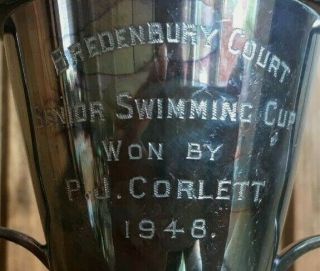 1948 Bredenbury Court Hereford Vintage Swimming Silver Plate Trophy,  Loving Cup