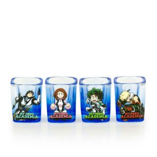My Hero Academia Set Of 4 Heros 2 Oz Square Shot Glasses,  From The Anime Series
