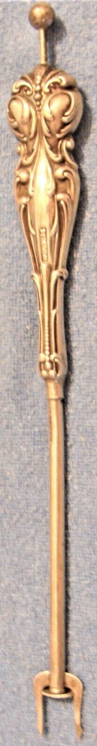 Rare Antique 1908 Unknown Ornate Pattern Sterling Silver Mechanical Olive Fork