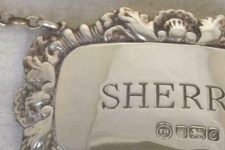 A VINTAGE SOLID STERLING SILVER SHERRY DECANTER LABEL SHEFFIELD 1977. 3