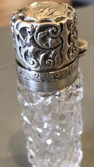 Antique 1852 Sterling Silver Cut Glass Crystal Jar Shaker Inkwell BIRMINGHAM UK 6