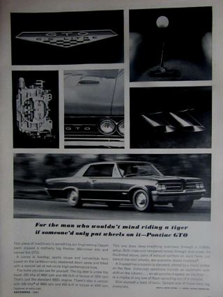 1964 Pontiac Gto For The Man Who Ride A Tiger Print Ad - 8.  5 X 11 "