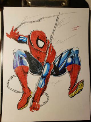 Spiderman Art Drawing Painting Signed By Chy & Key