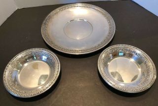 Reed & Barton Silver Plate Candy Dish & 2 Bon Bon Bowls Double Border Pattern
