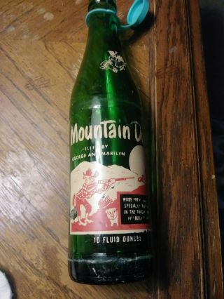 Vtg Mountain Dew Traditional Hillbilly Style 10 Oz Green Glass Soda Pop Bottle