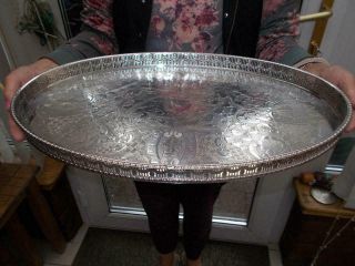 Large Viners Silver Plated Serving Tray Ornate Gallery In Lovely