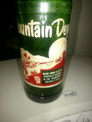 Rare Vintage 1950s Mountain Dew Hillbilly Green Bottle Tickle Your Innards 3