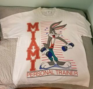 Vtg 90s Bugs Bunny Miami Personal Trainer T Shirt