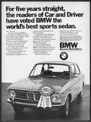 1972 Bmw 2002 Sedan Photo Car & Driver Voted Best Sports Sedan Vintage Print Ad