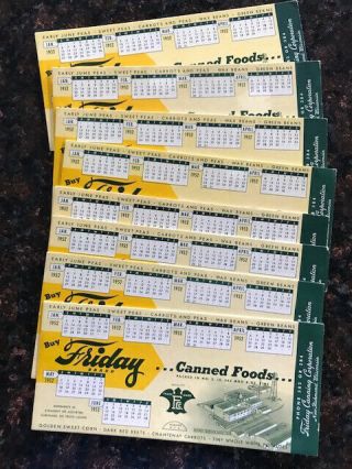8 Vintage Ink Blotters With 6 Month Calendar " Friday Brand " Canned Food 1952