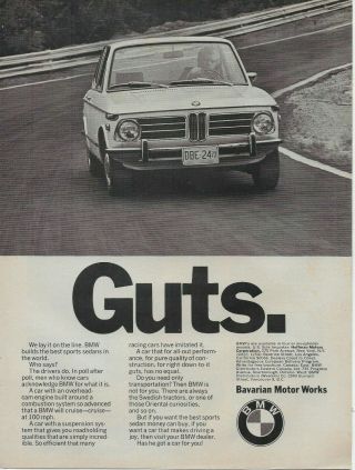 1973 Bmw 2002 Tii Guts Cruise At 100 Mph Vintage Print Ad