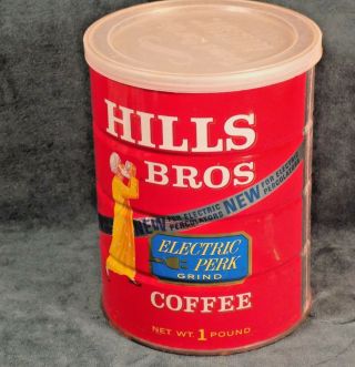 Vintage Hills Brothers Coffee Tin Advertising Electric Perk Grind