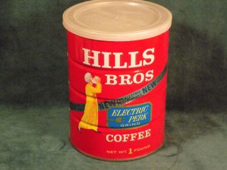 VINTAGE HILLS BROTHERS COFFEE TIN ADVERTISING ELECTRIC PERK GRIND 2