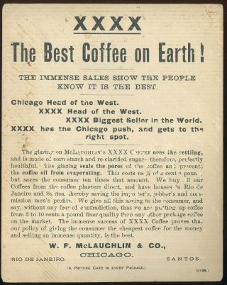 LARGE 1890S TC ADVERTISING MCLAUGHLIN ' S XXXX COFFEE,  ' HE IS COMING ' CHRISTMAS 2