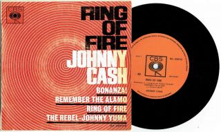 Johnny Cash - Ring Of Fire - Rare 7 " 45 E.  P.  Vinyl Record W Pict Slv - 1963