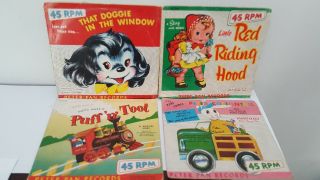 Four 1953 Peter Pan Childrens 45rpm Records - Cottontail,  Doggie In The Window