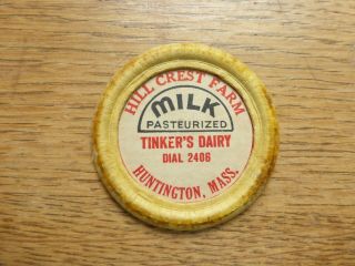 Vintage Milk Bottle Cap Huntington Mass Hill Crest Farm Tinkers Rare Seldom Seen