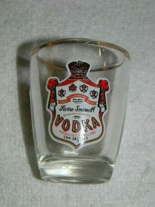 Smirnoff Vodka Shot Glass,  Gold Colored Trim,  Logo On Front
