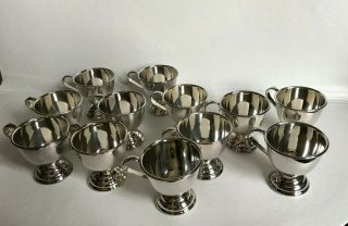 12 Vintage Nickel Silver Plated Footed Punch Bowl Cups Made in Japan 2