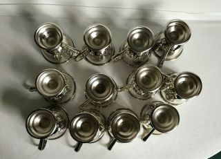 12 Vintage Nickel Silver Plated Footed Punch Bowl Cups Made in Japan 4