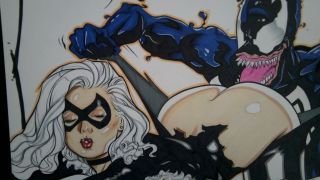 Black Cat VS Venom (Naughty) by Dimitrius Miller 9x12 - Pinup Comic Art 2