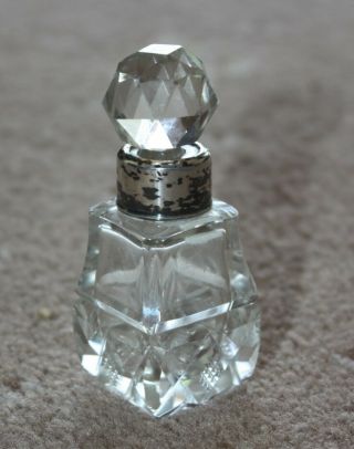 Antique Small Silver Cut Glass Vanity Perfume Jar/bottle,  Stopper.  Fine Quality