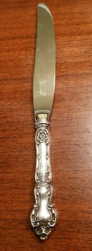 Antique Watson Wallace Meadow Rose Sterling Dinner Knife - 8 1/2 Inches.
