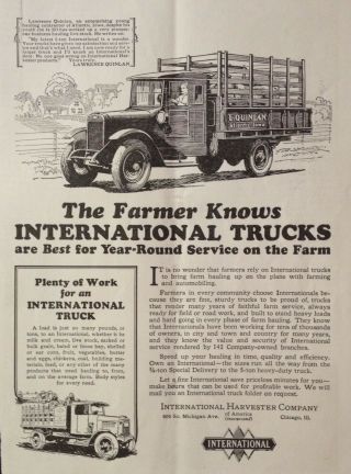 1928 Ad.  (xc16) International Harvester Co.  2 - Ton Farm Service Trucks