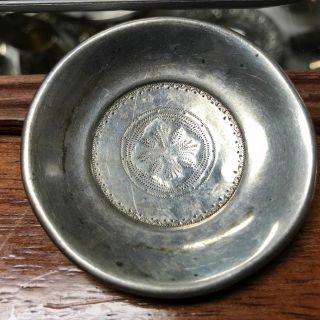 Antique Wrought Silver Chased Coin Silver 2.  5 " Miniature Plate Butter Pat