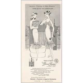 1956 Bonnie Frances Lingerie: Lace Petticoat Look Vintage Print Ad